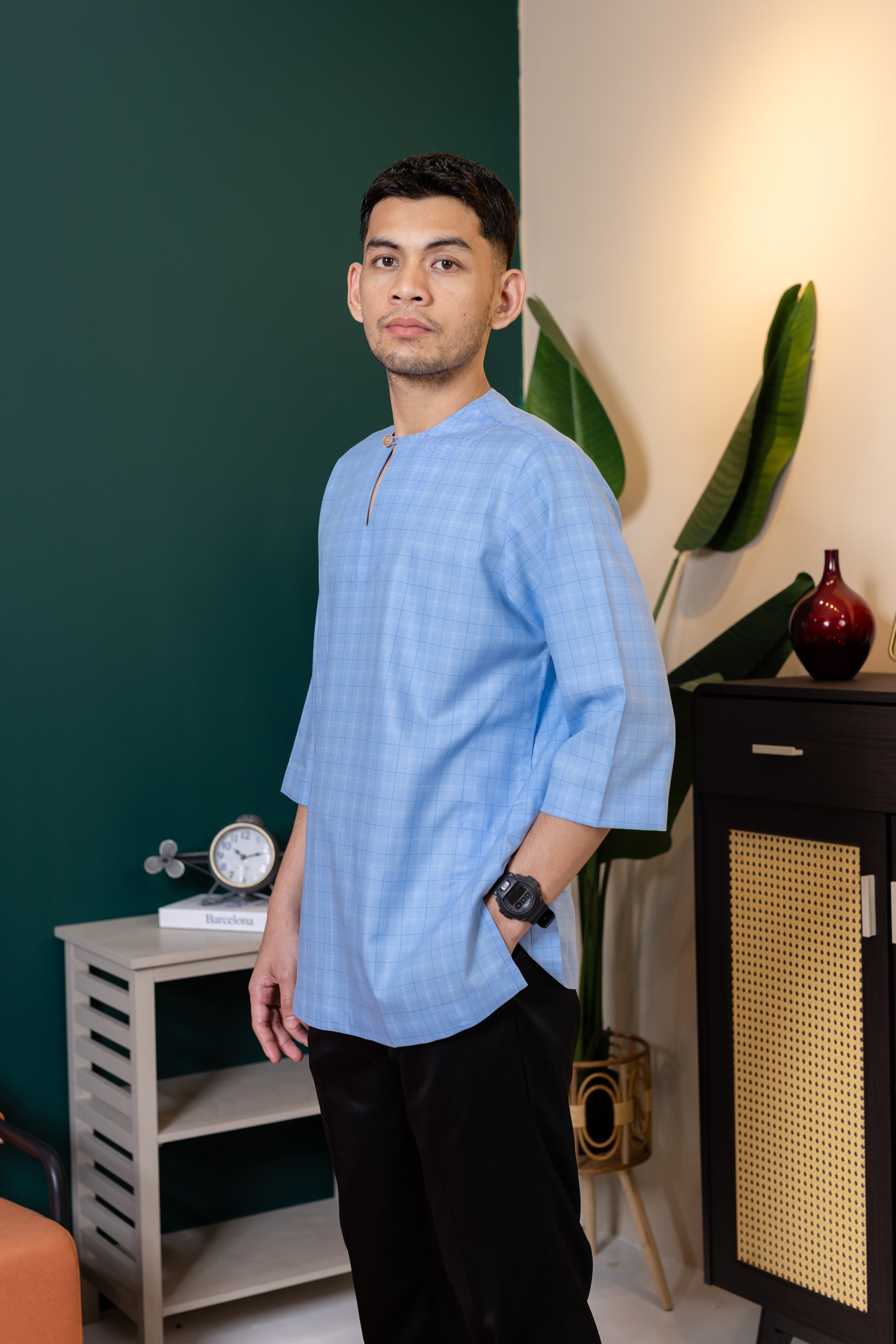 Baya Windowpane Kurta - Light Blue