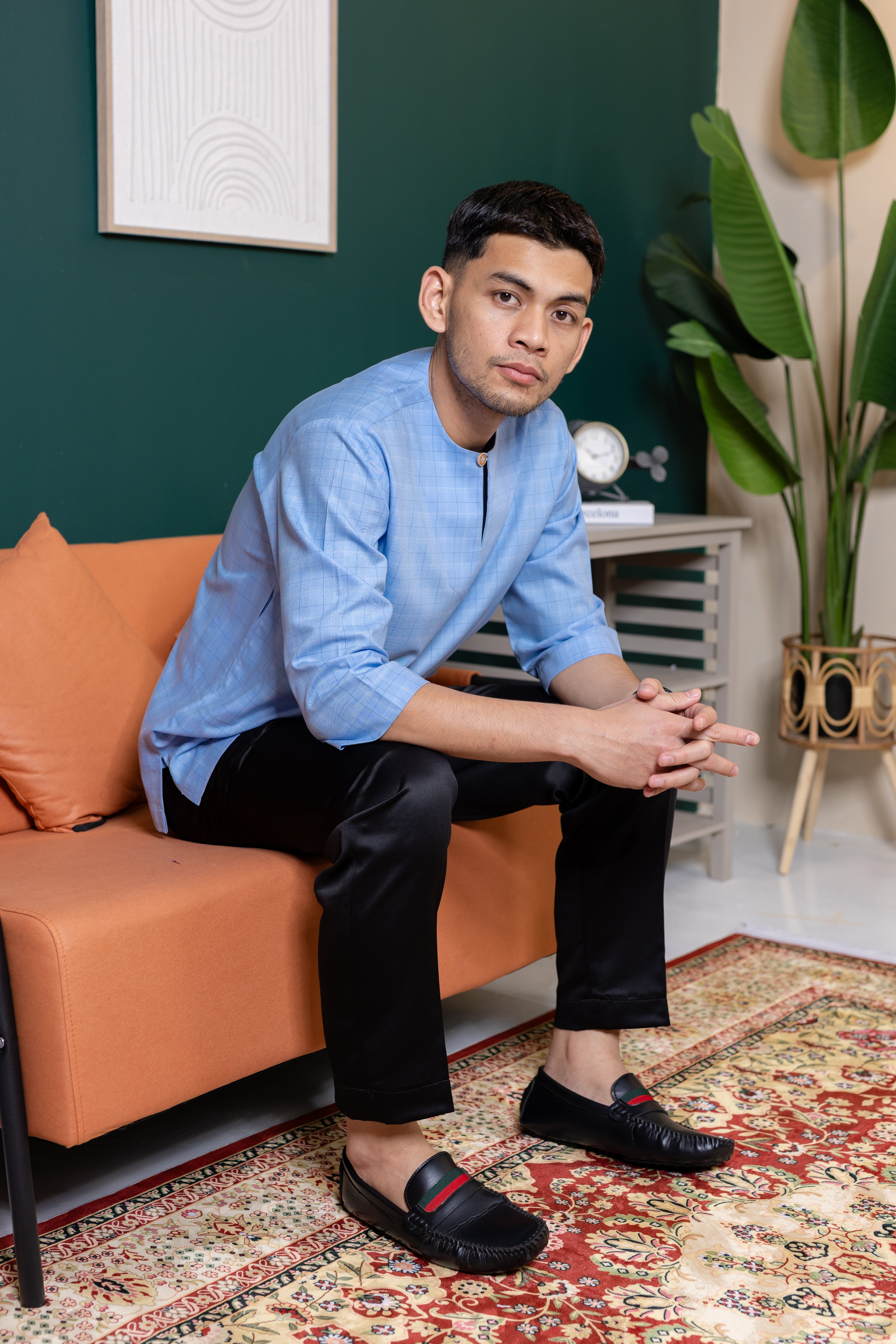 Baya Windowpane Kurta - Light Blue