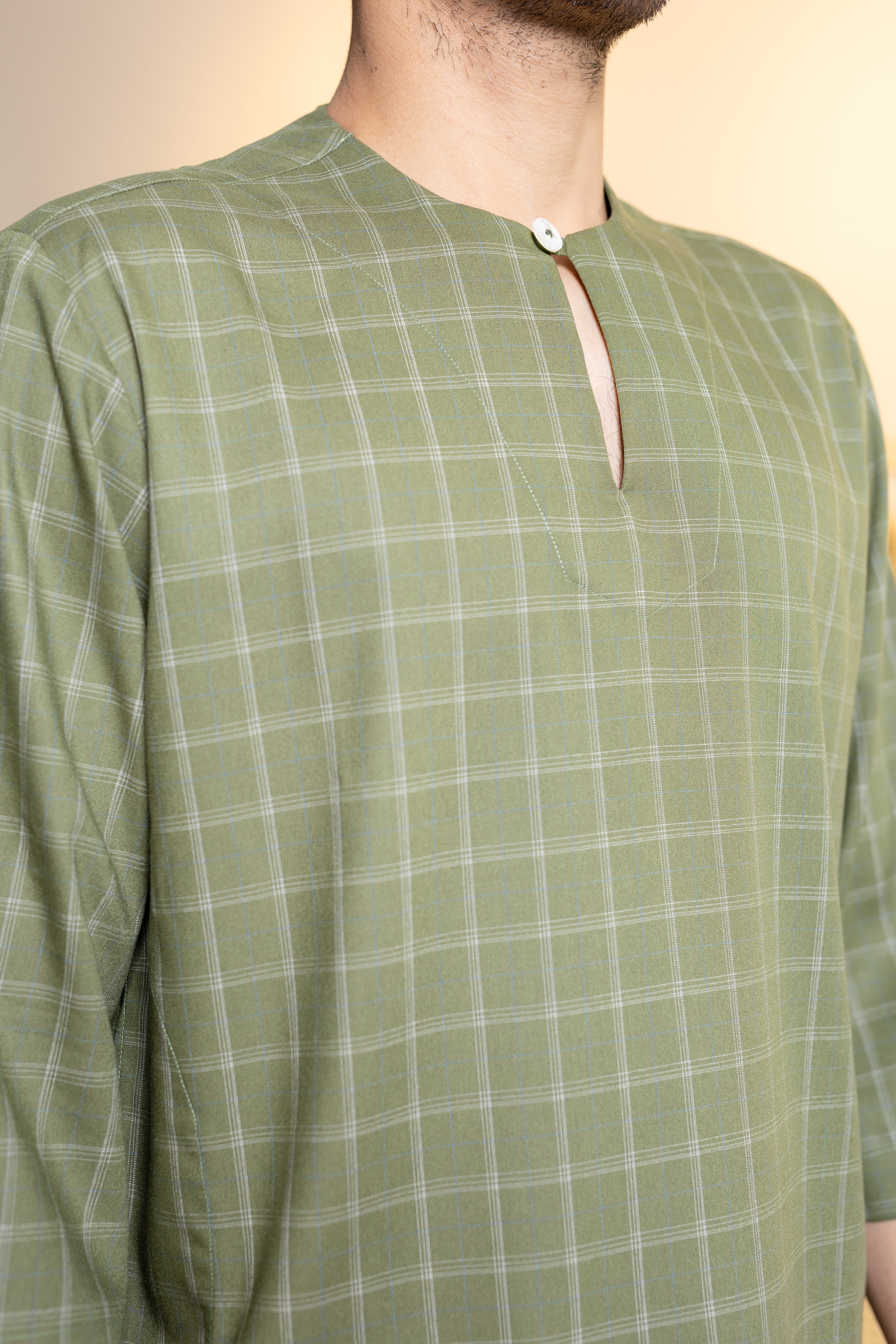 Baya Windowpane Kurta - Olive Green
