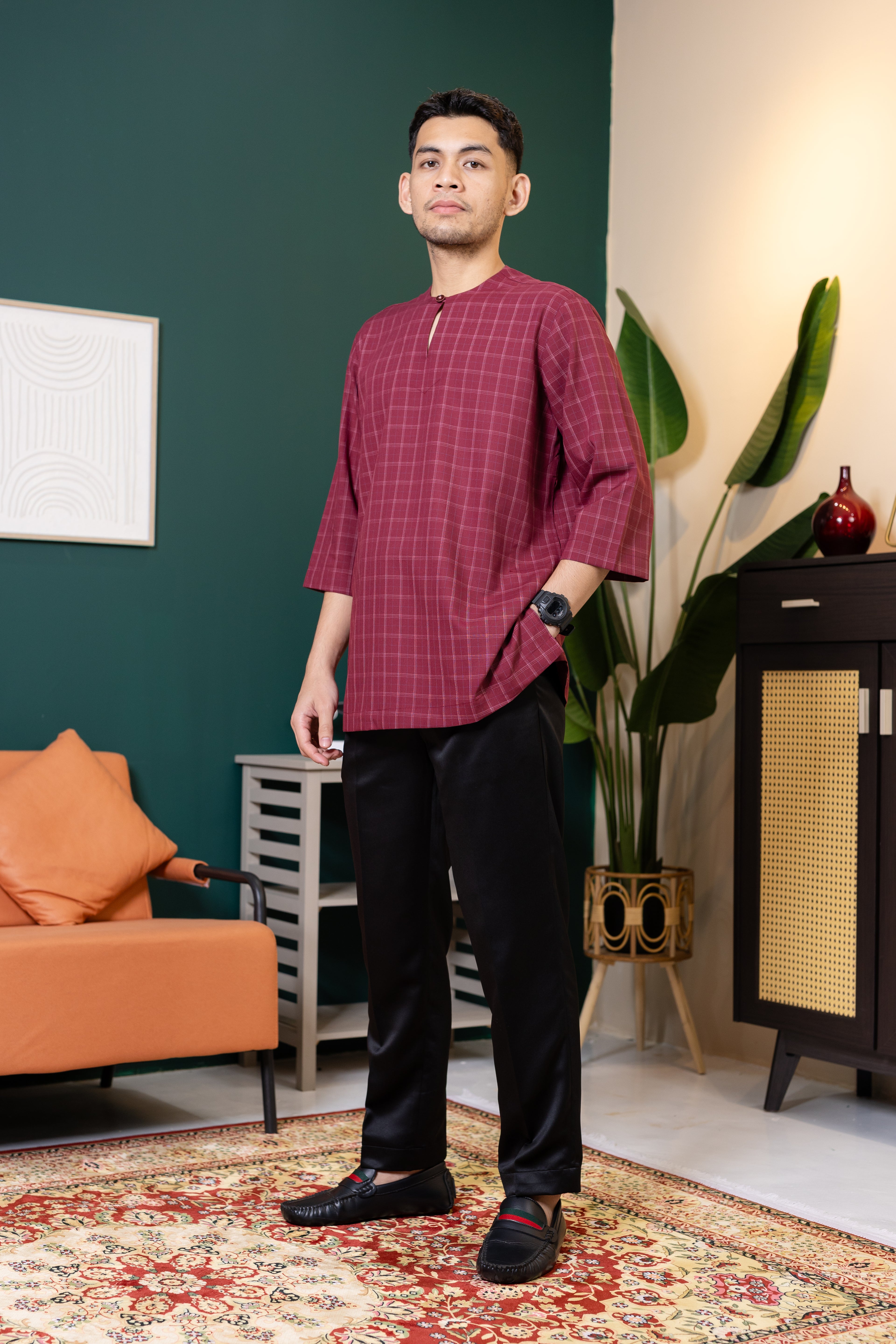 Baya Windowpane Kurta - Maroon
