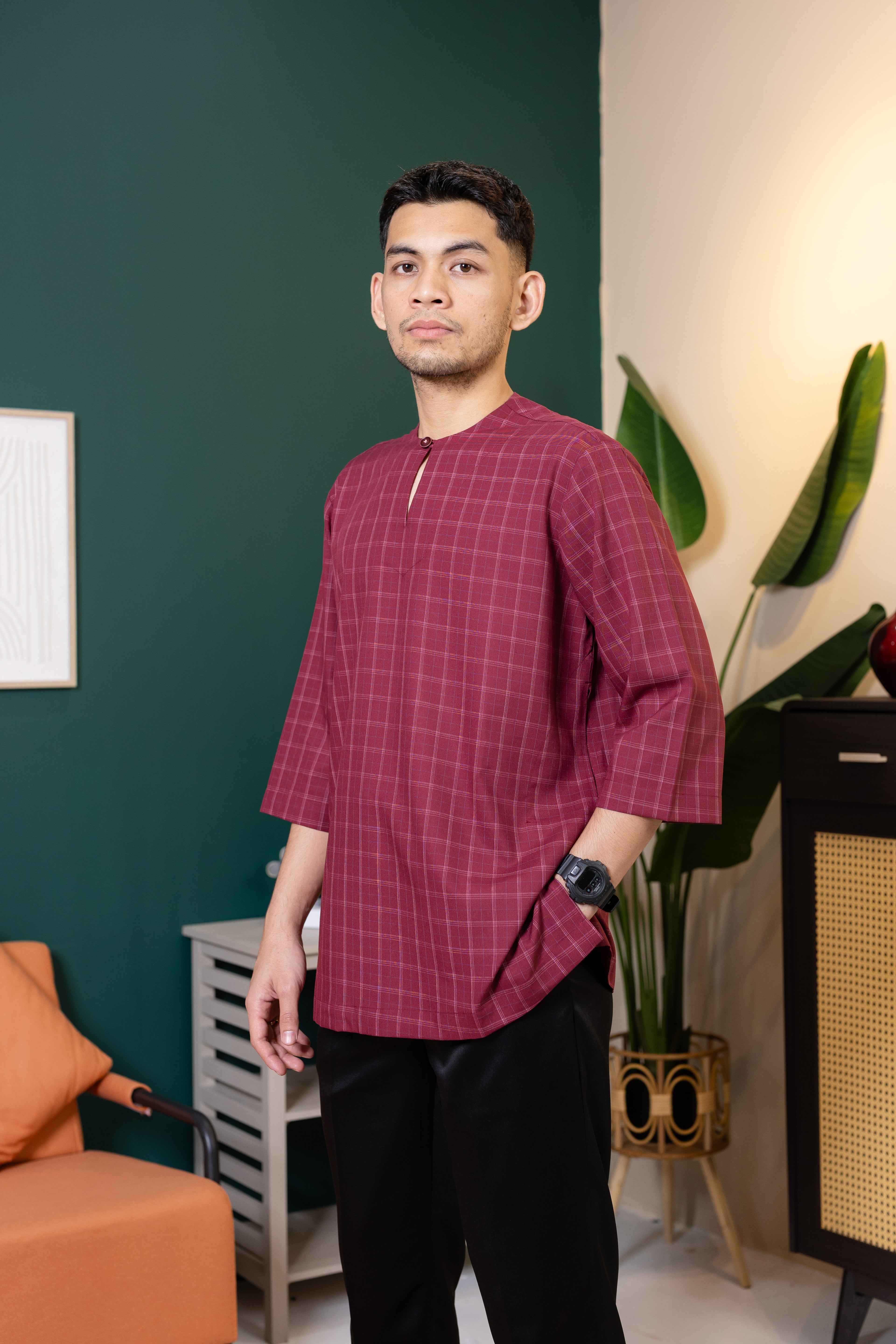 Baya Windowpane Kurta - Maroon