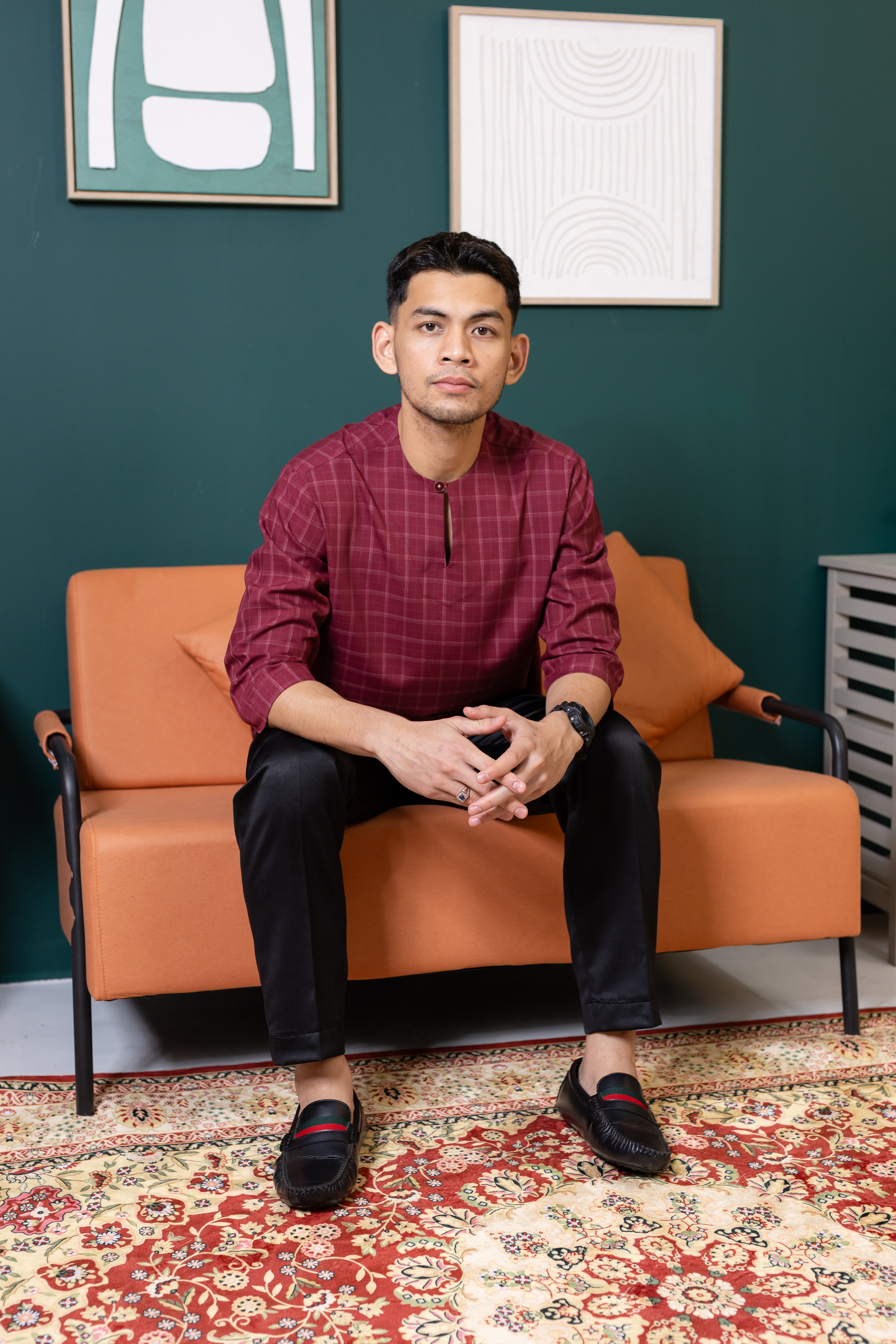 Baya Windowpane Kurta - Maroon