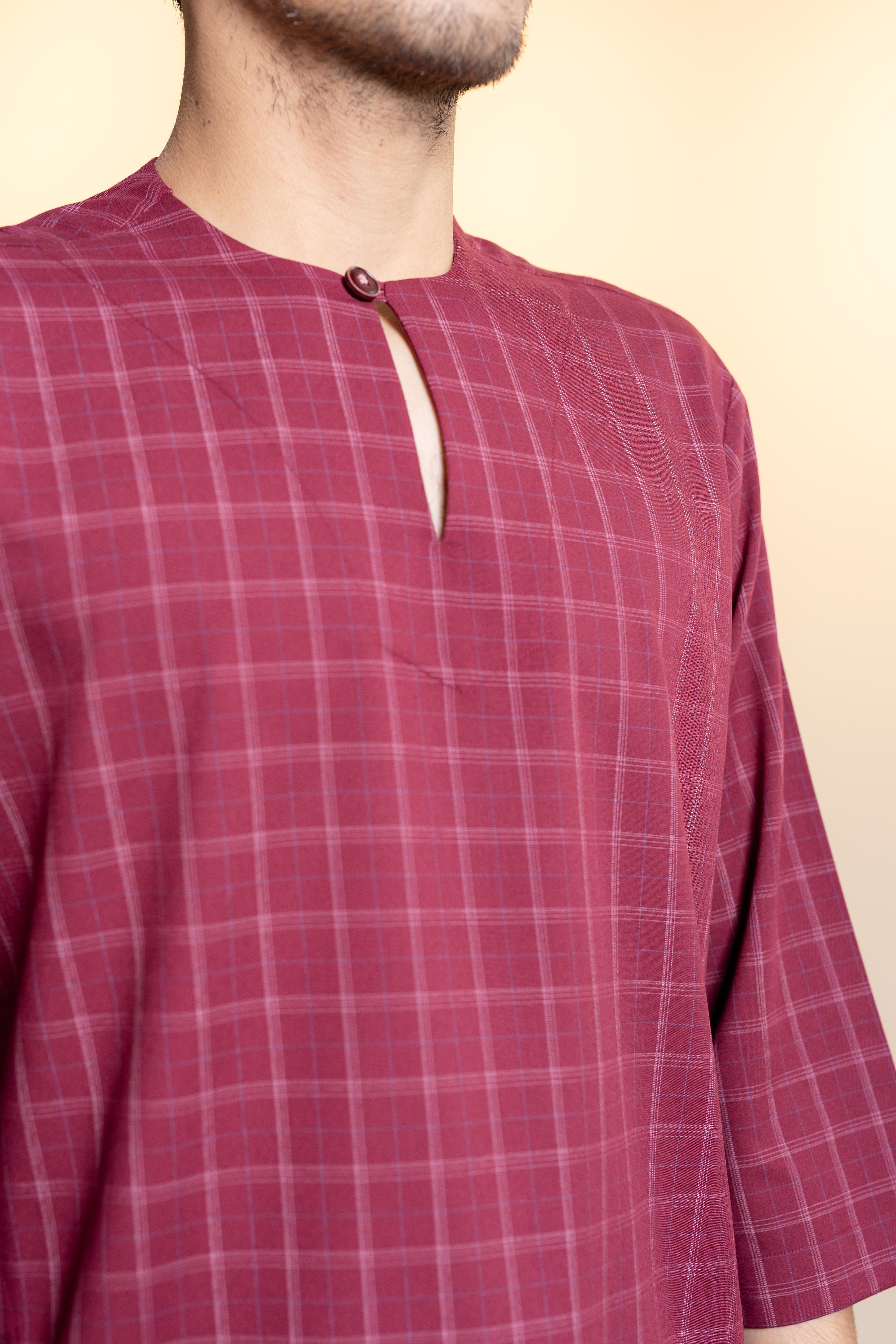 Baya Windowpane Kurta - Maroon