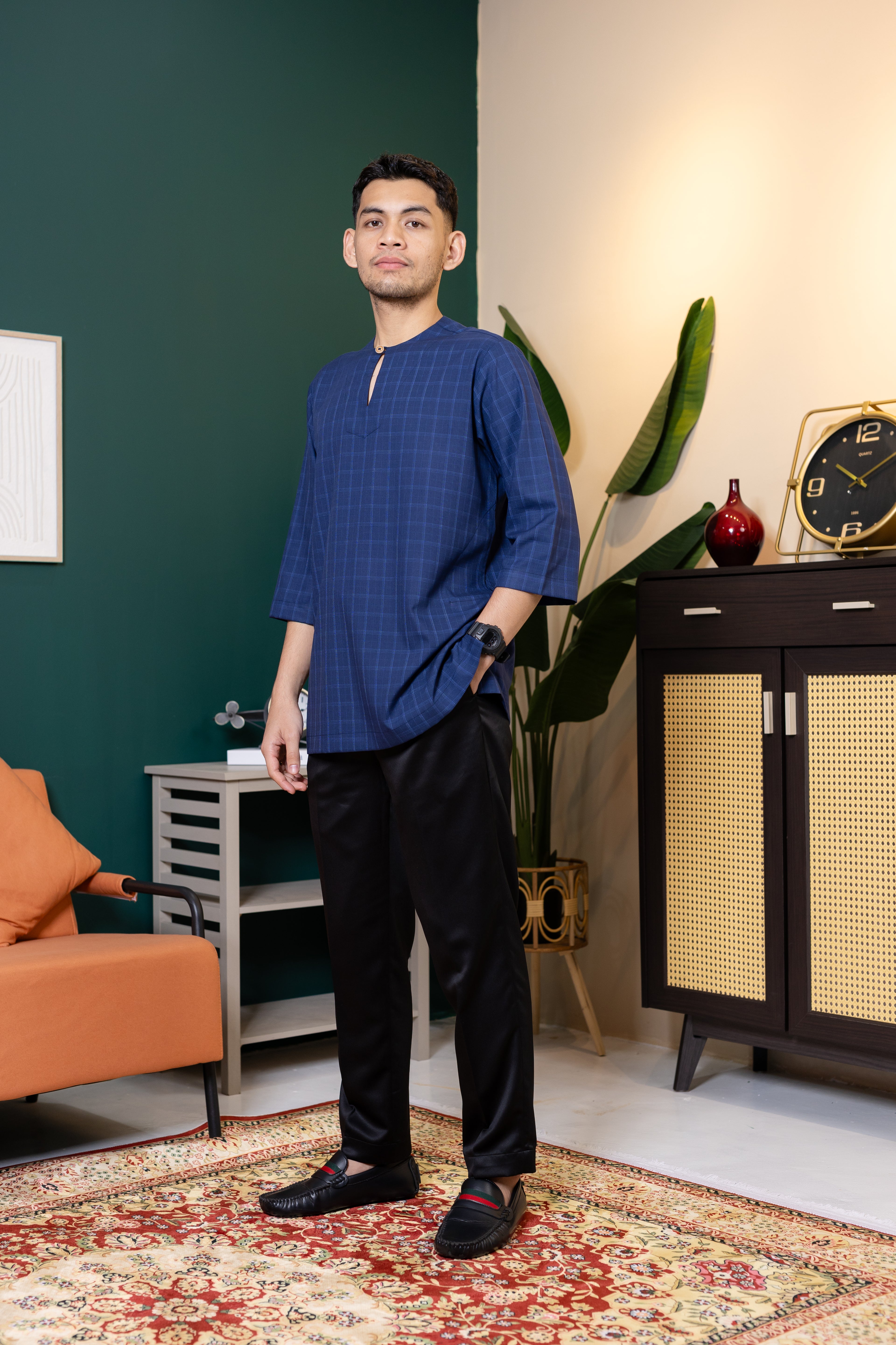 Baya Windowpane Kurta - Navy Blue