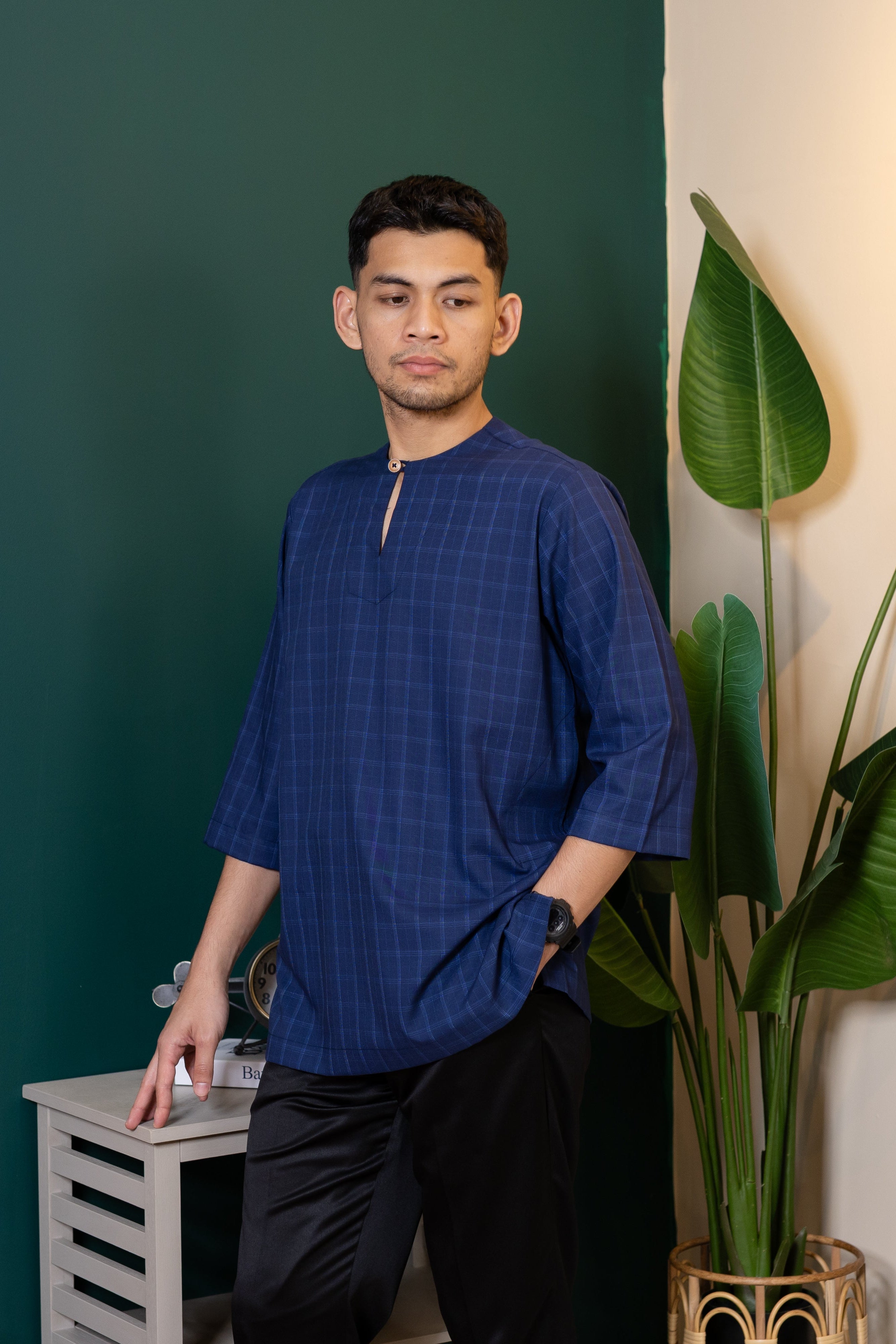 Baya Windowpane Kurta - Navy Blue