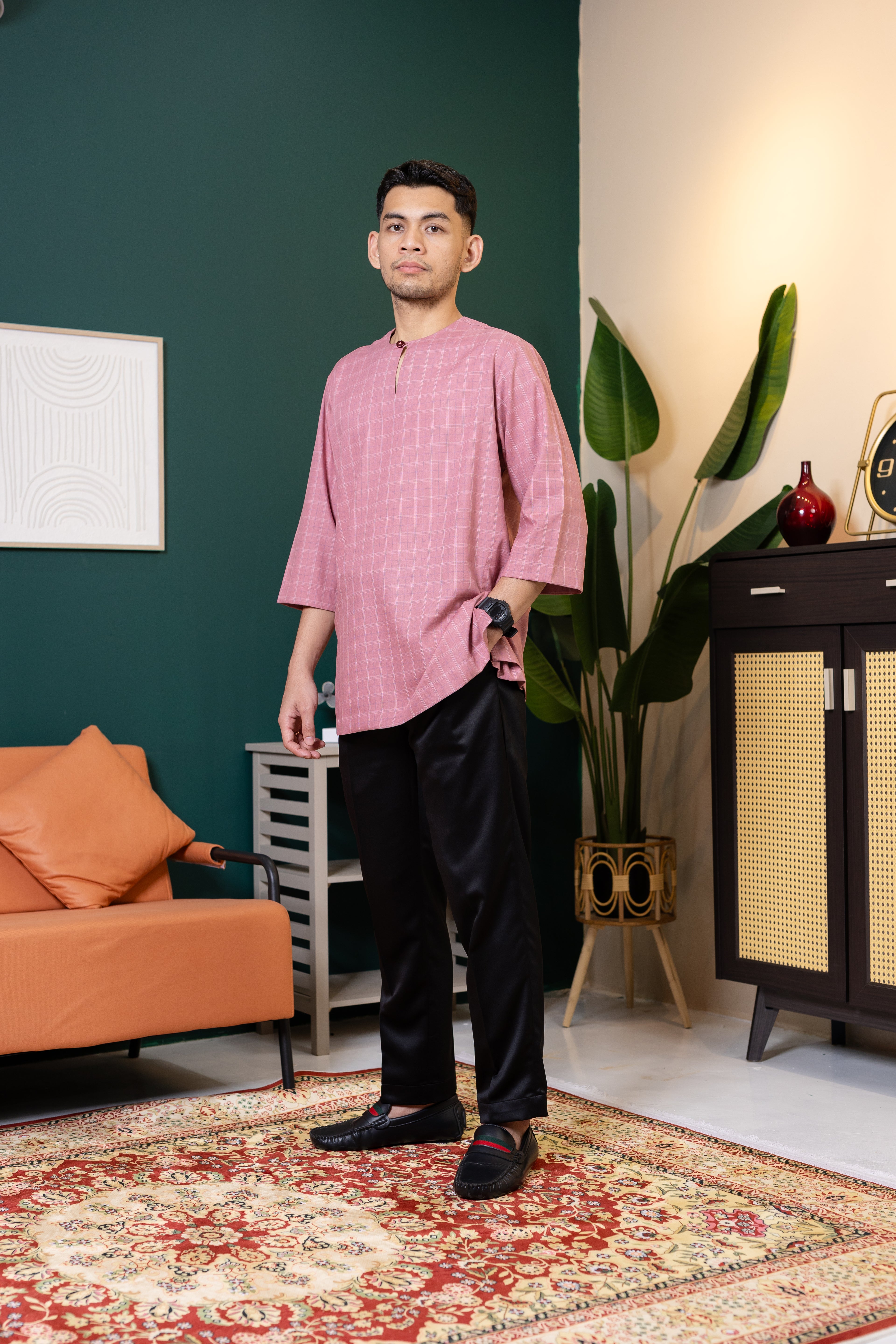 Baya Windowpane Kurta - Rose Pink