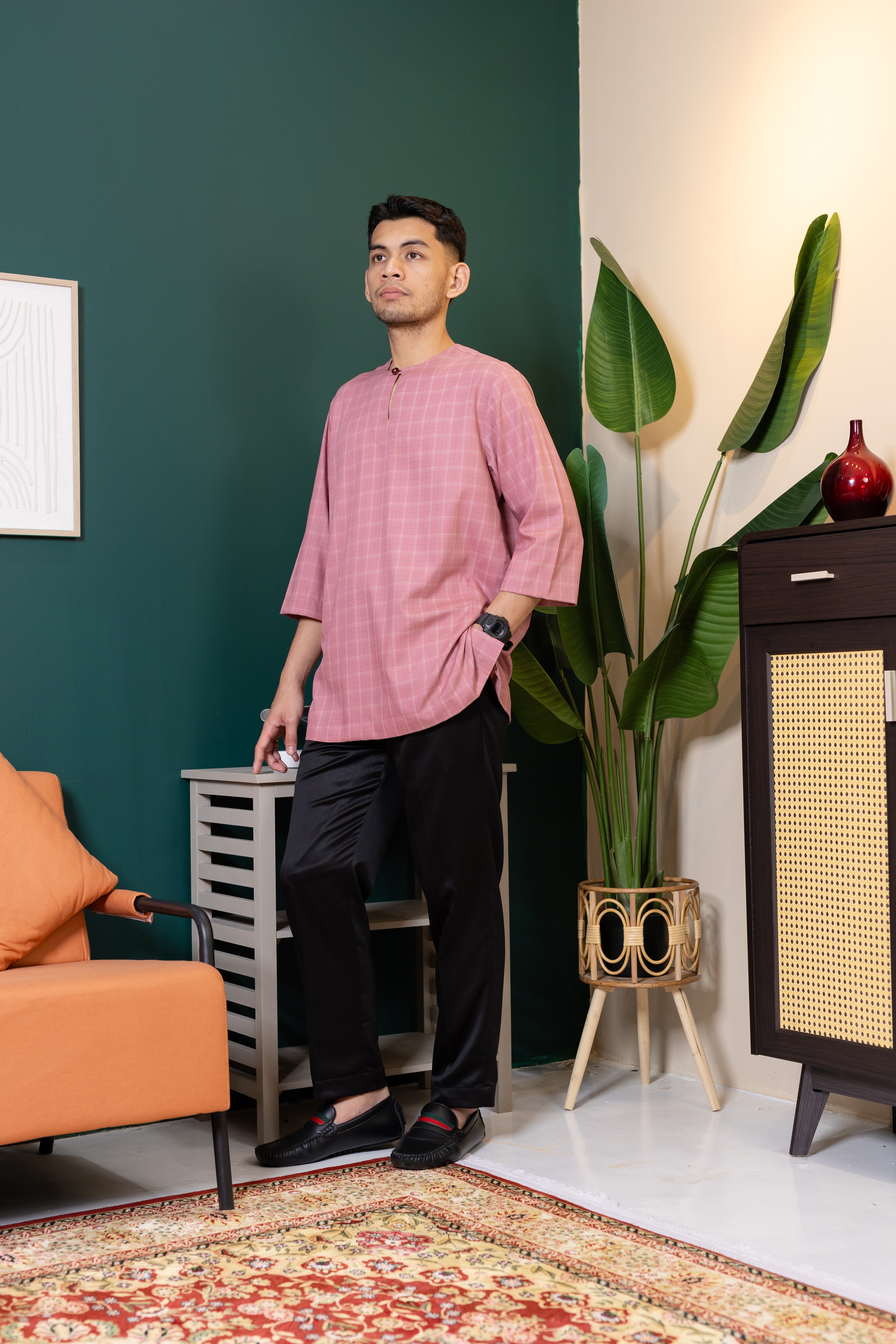 Baya Windowpane Kurta - Rose Pink