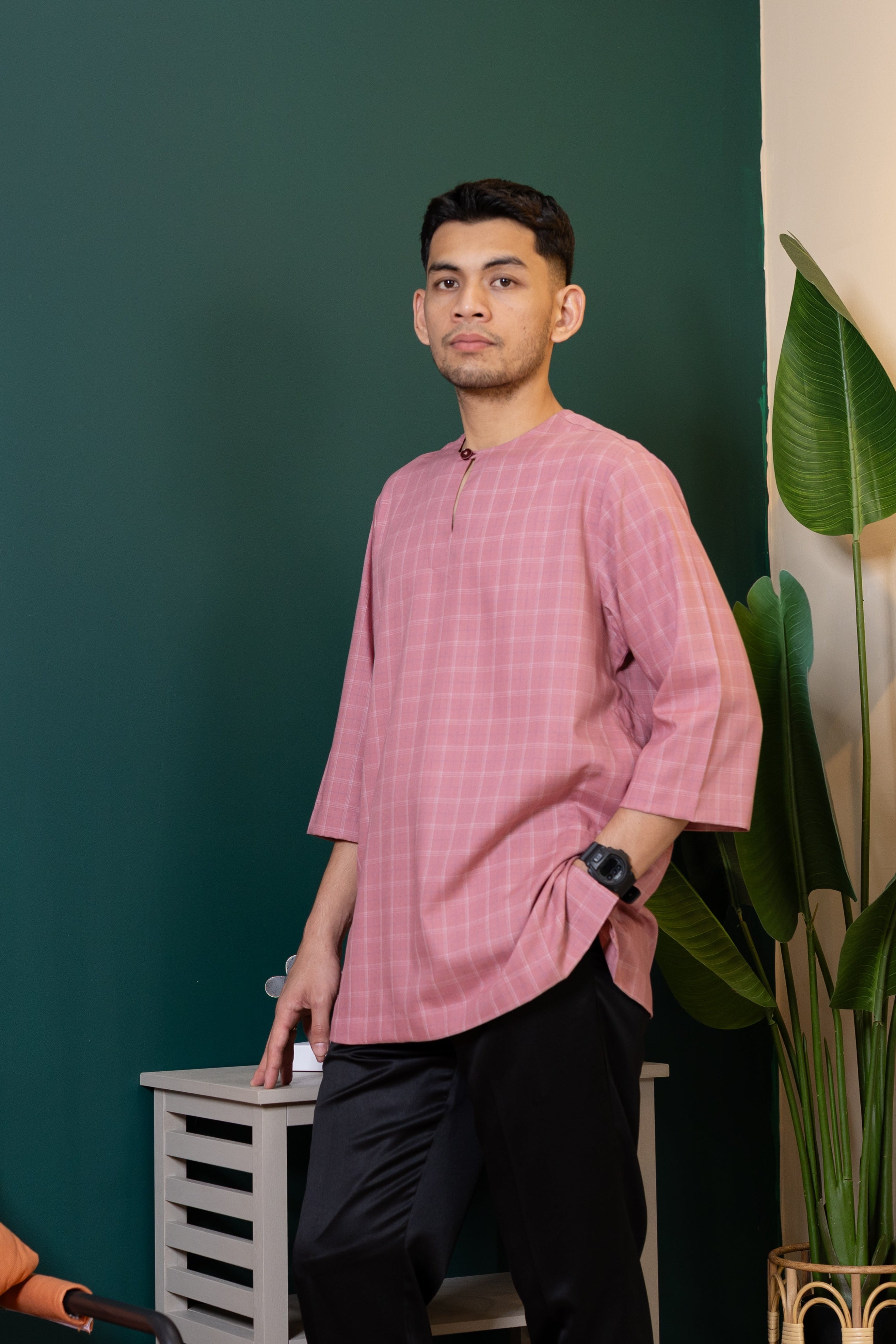 Baya Windowpane Kurta - Rose Pink