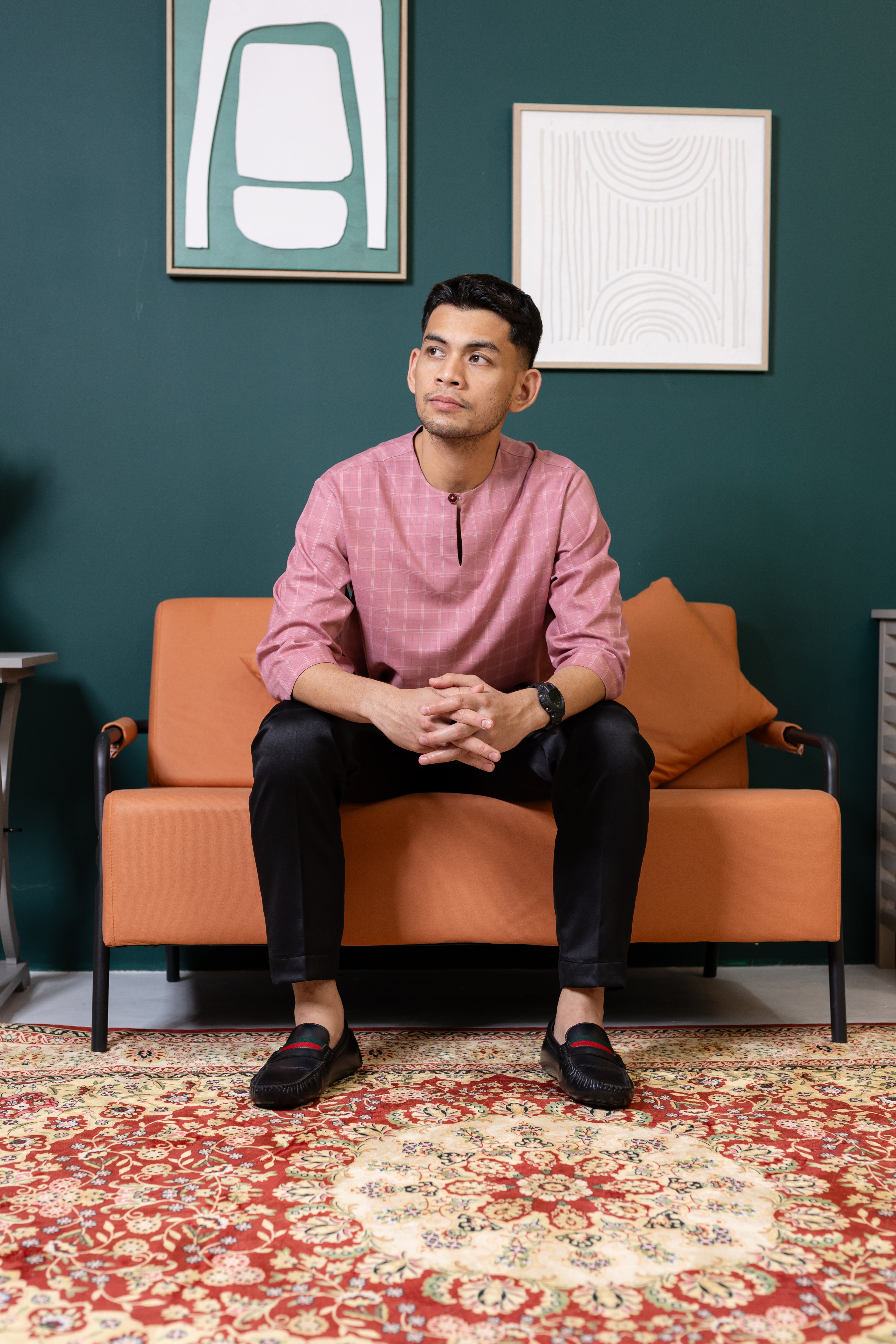 Baya Windowpane Kurta - Rose Pink