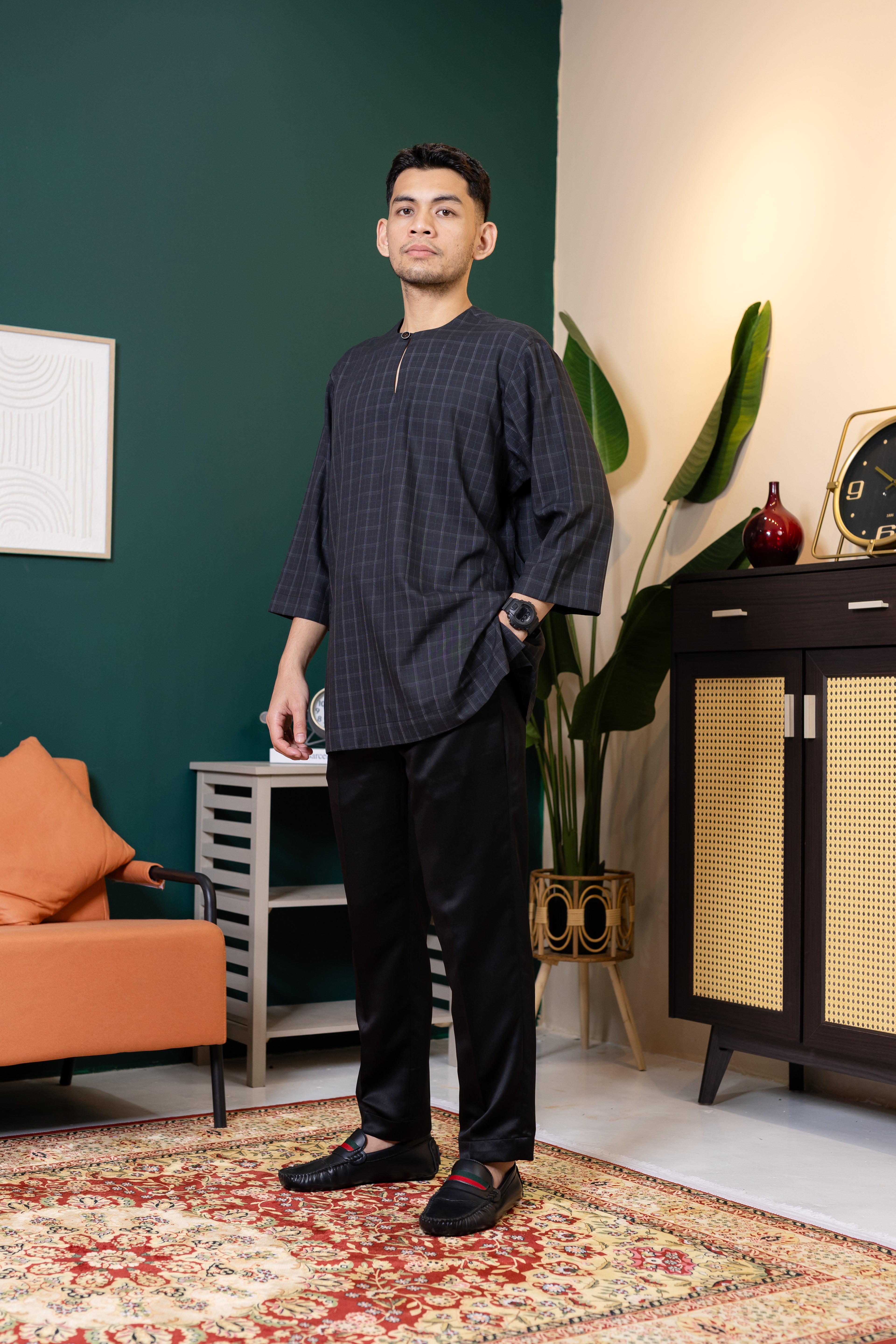 Baya Windowpane Kurta - Black