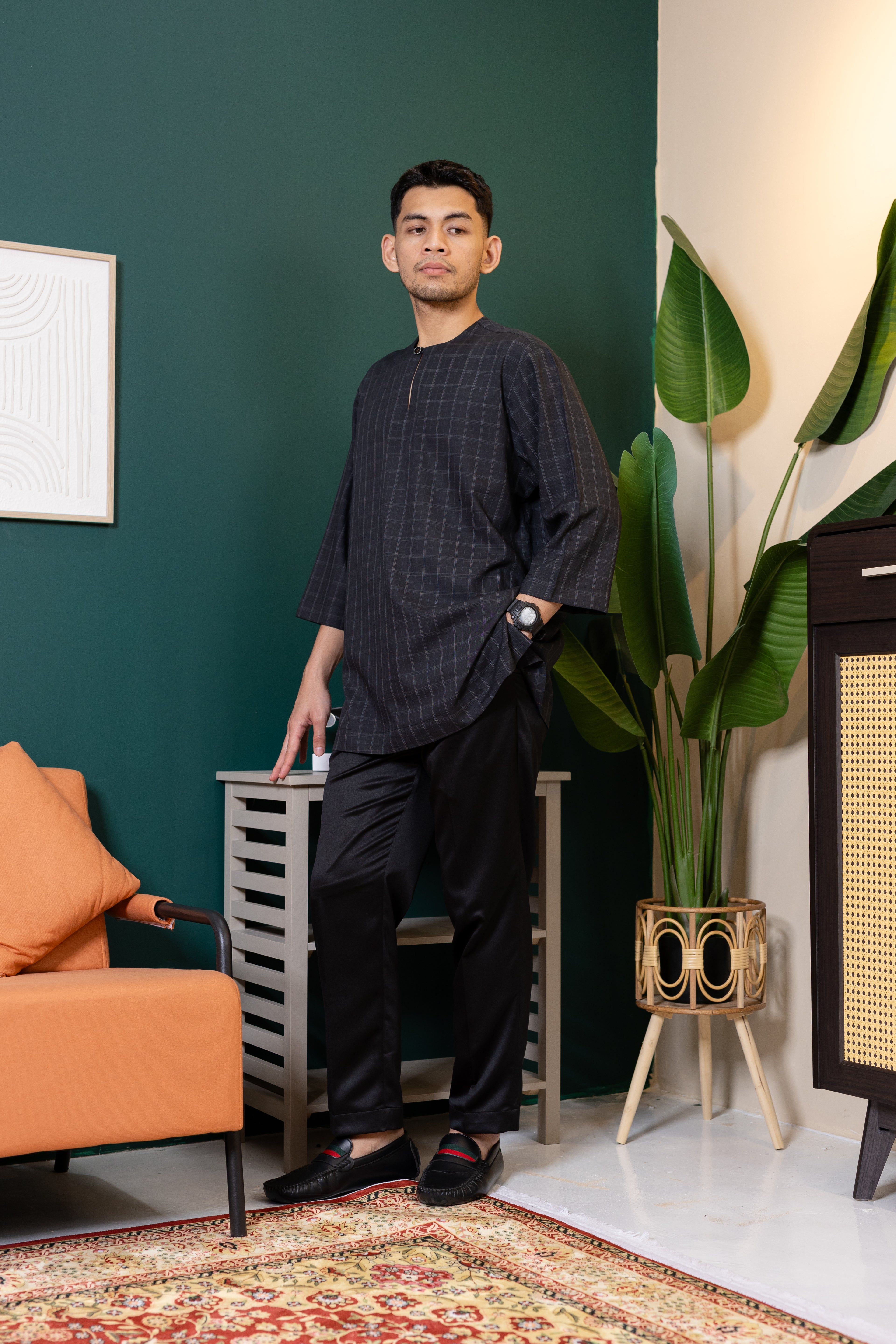 Baya Windowpane Kurta - Black