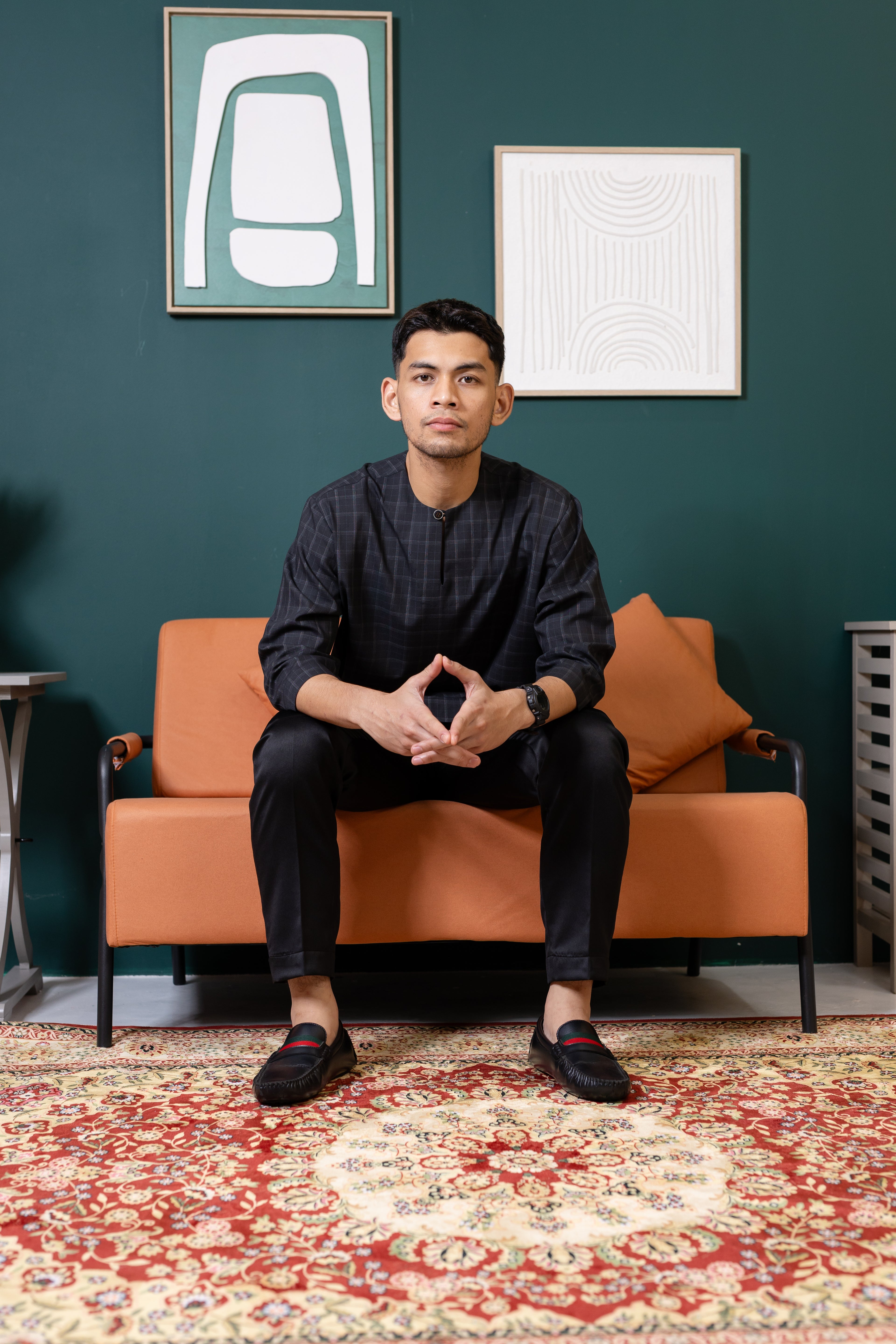 Baya Windowpane Kurta - Black