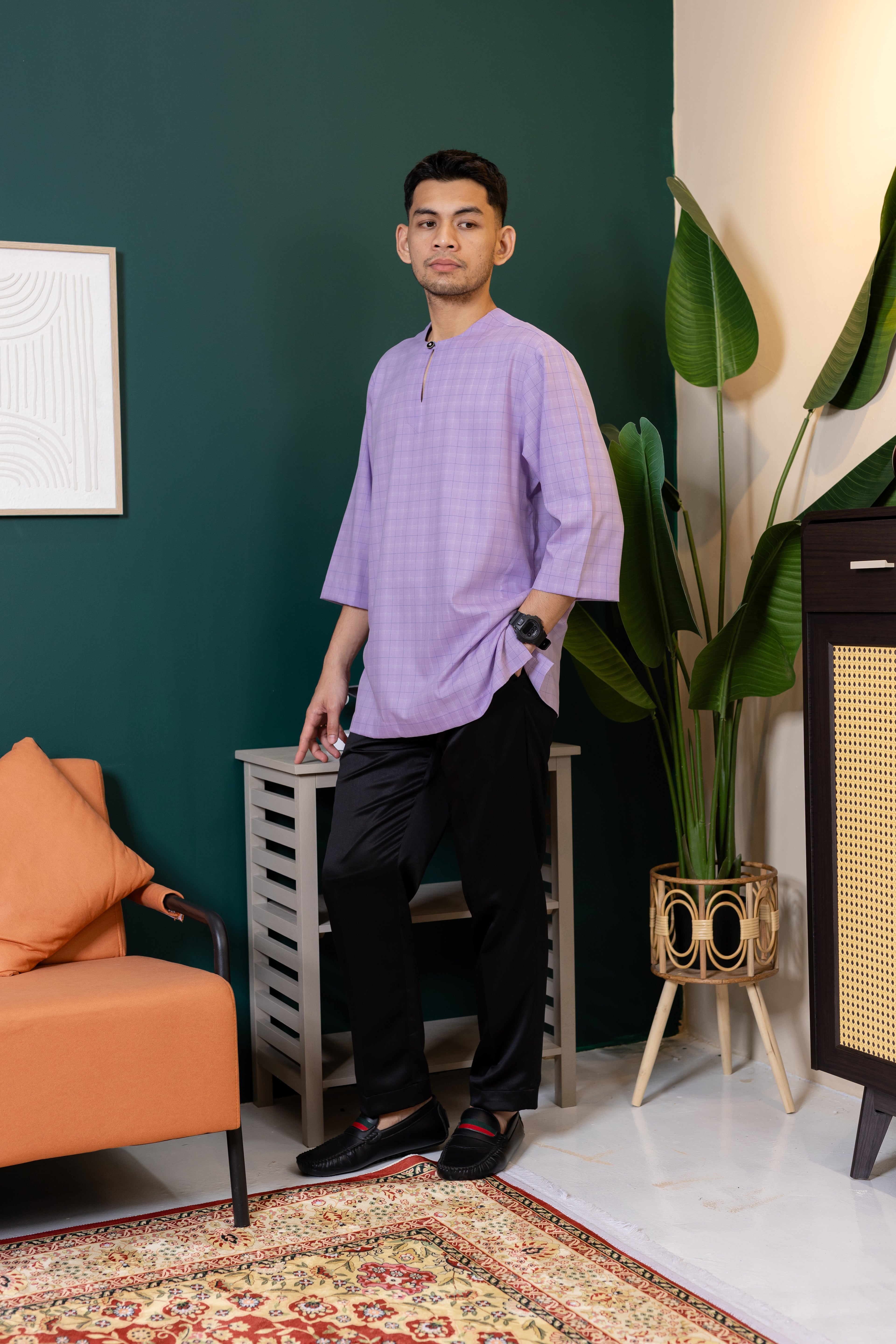 Baya Windowpane Kurta - Lilac