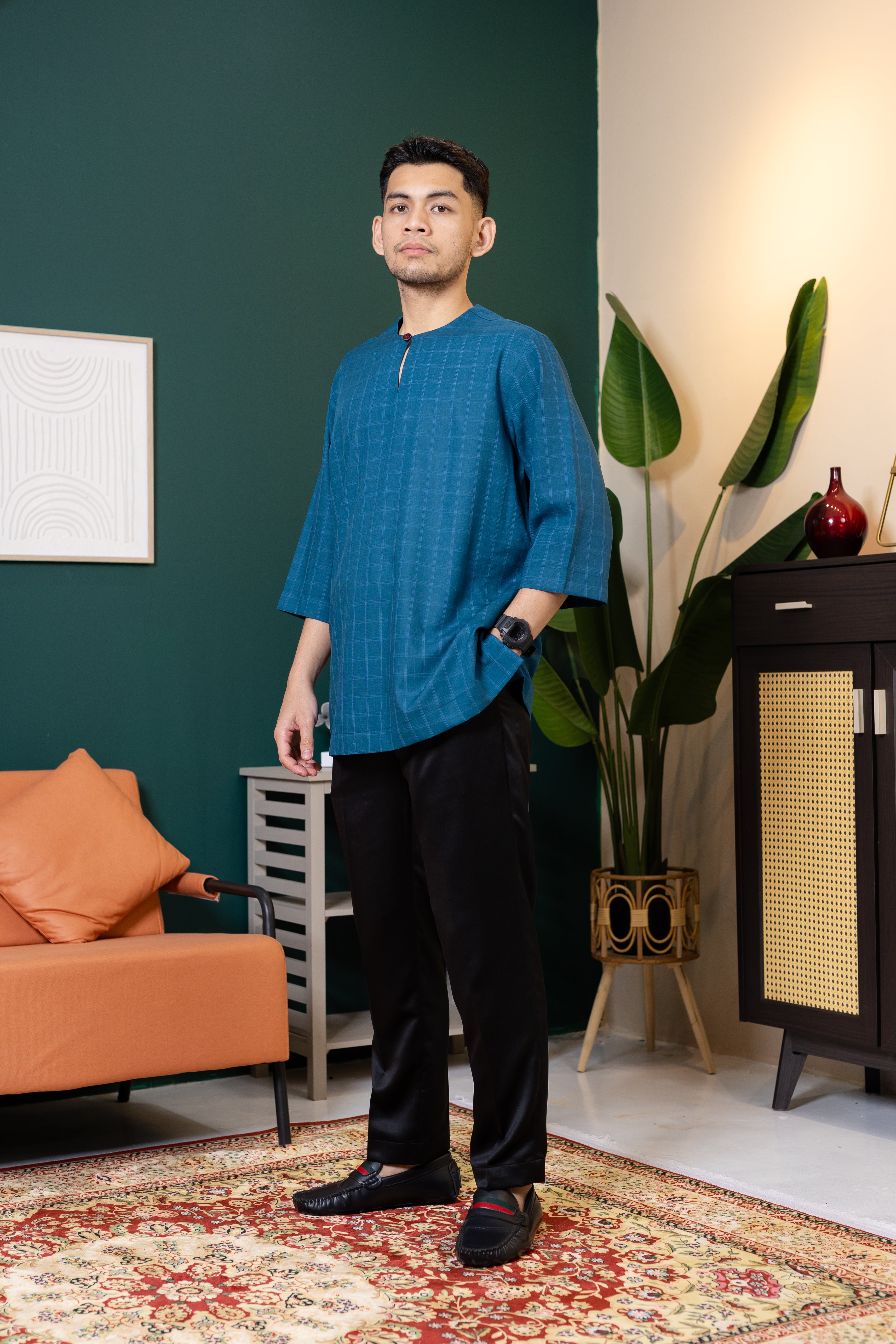 Baya Windowpane Kurta - Deep Teal Blue