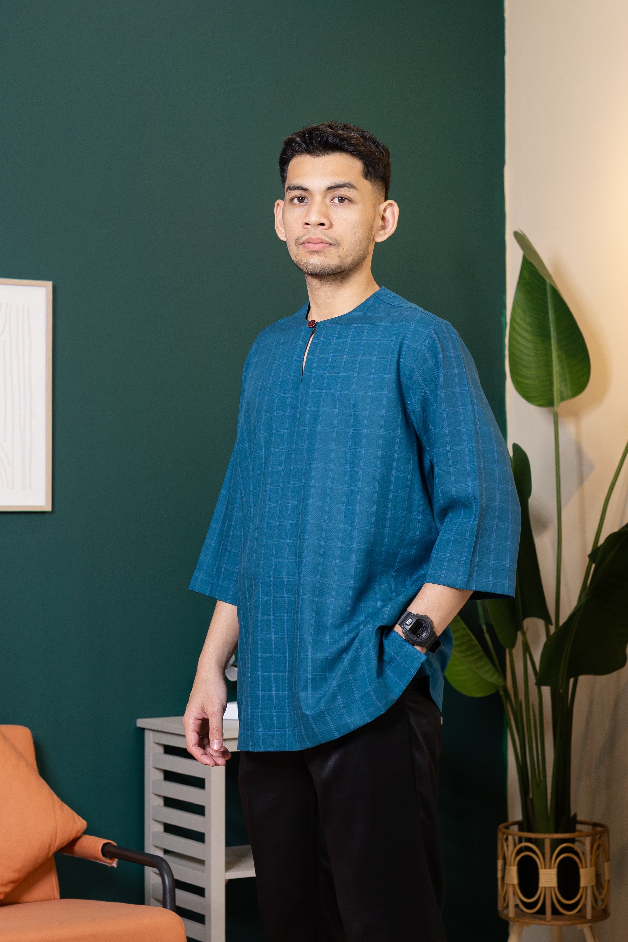 Baya Windowpane Kurta - Deep Teal Blue