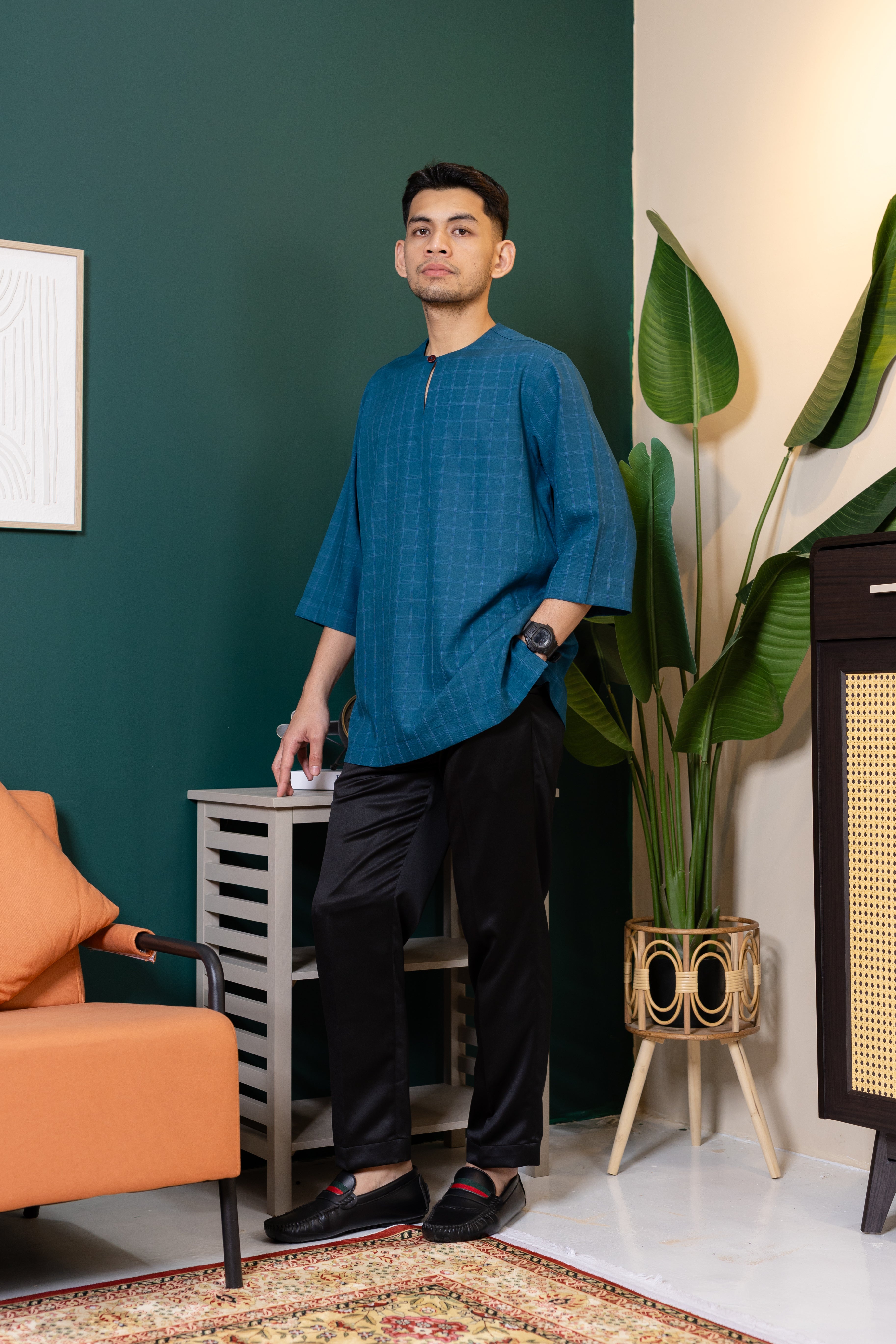 Baya Windowpane Kurta - Deep Teal Blue