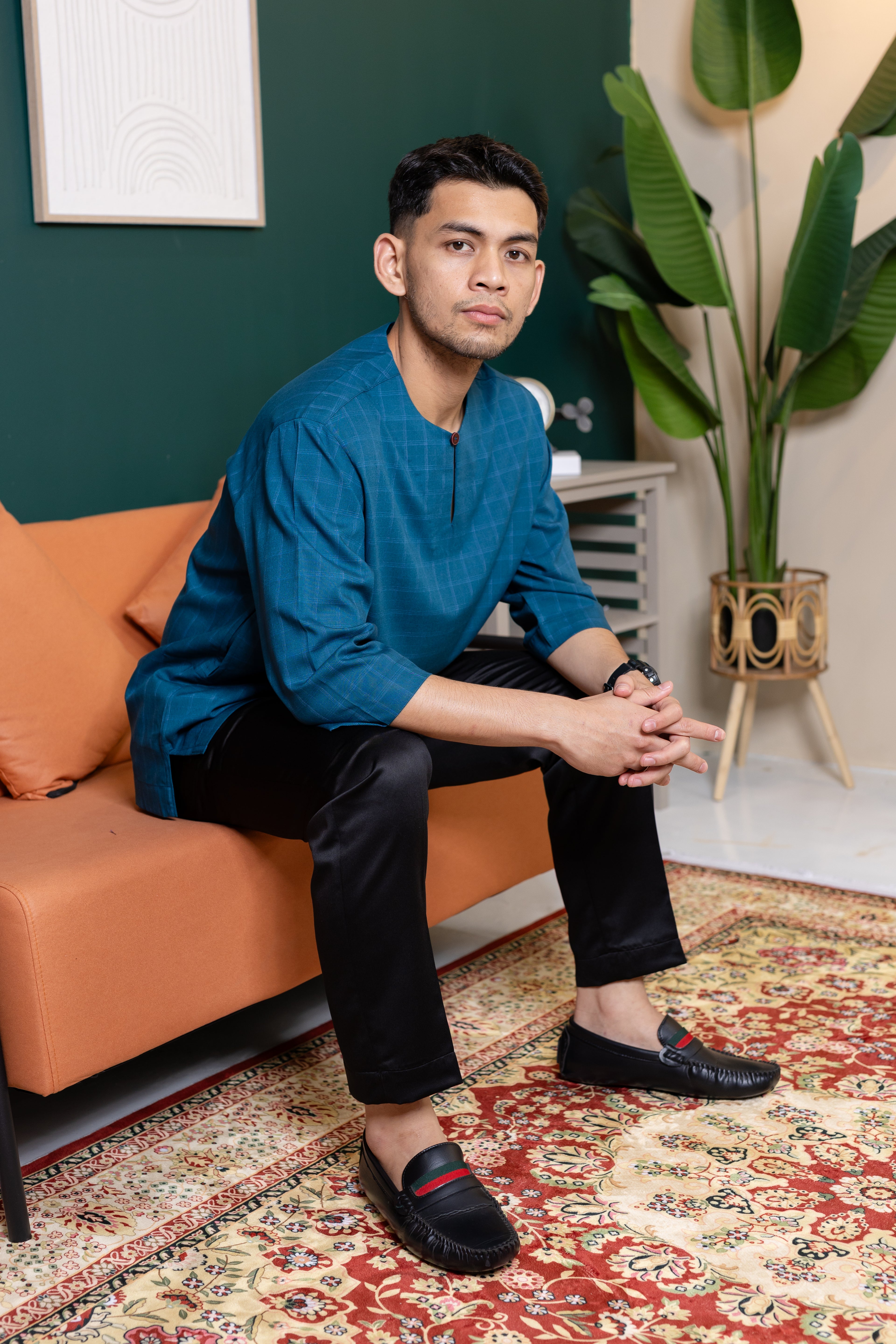 Baya Windowpane Kurta - Deep Teal Blue