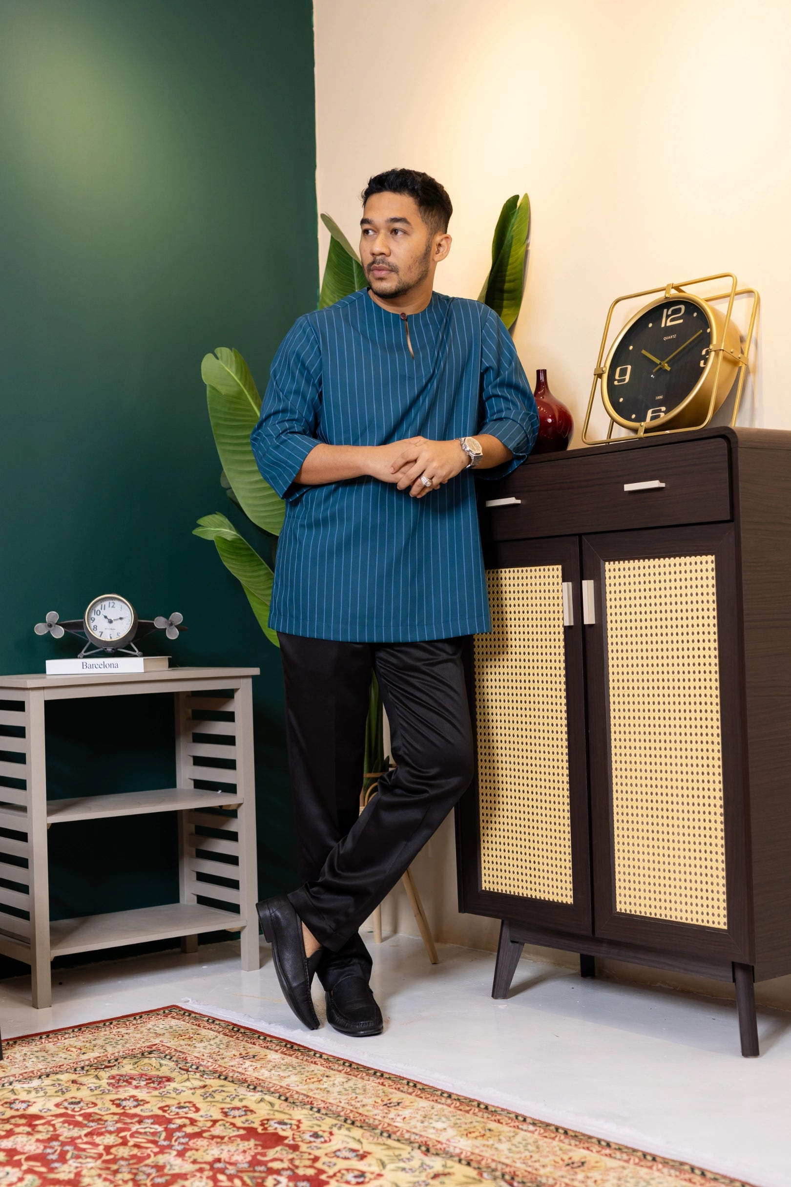 Baya Stripe Kurta - Deep Teal Blue