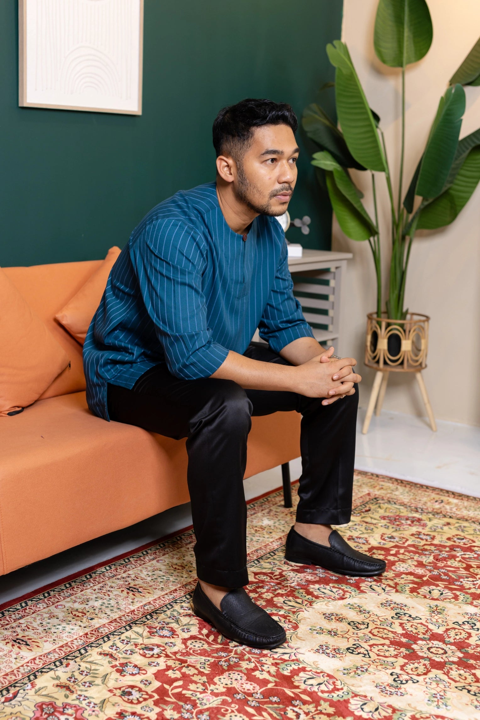 Baya Stripe Kurta - Deep Teal Blue