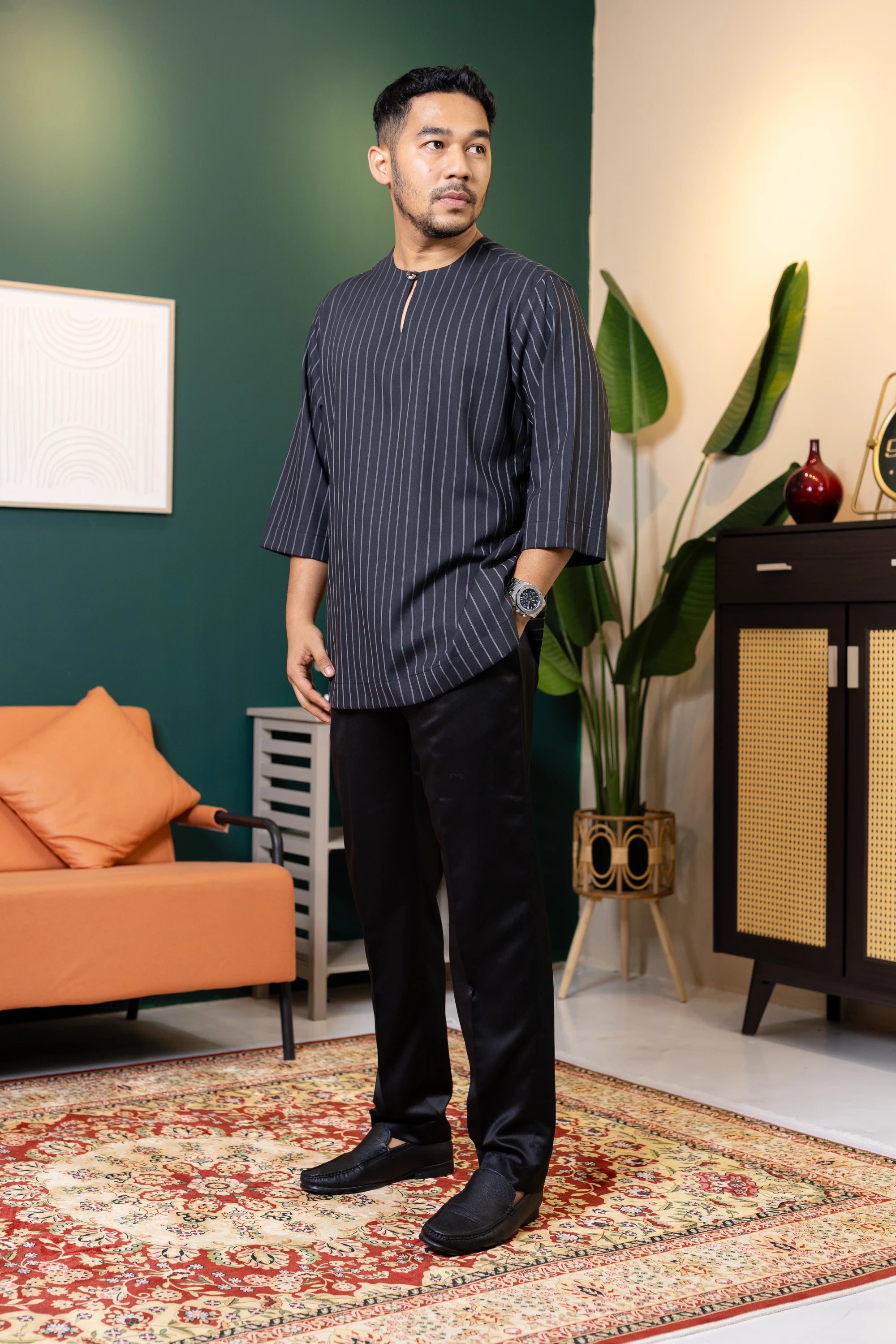 Baya Stripe Kurta - Black