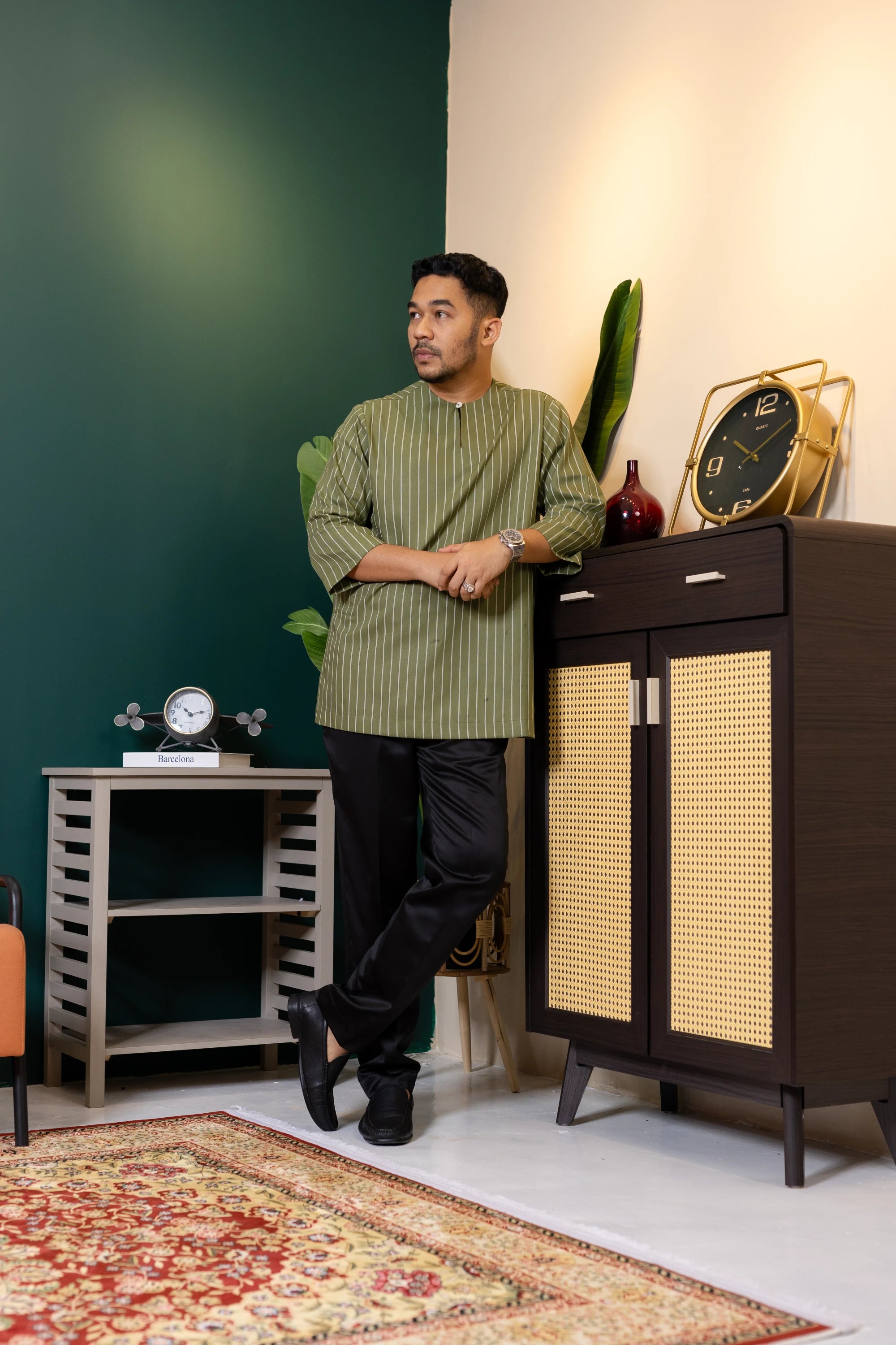 Baya Stripe Kurta - Olive Green