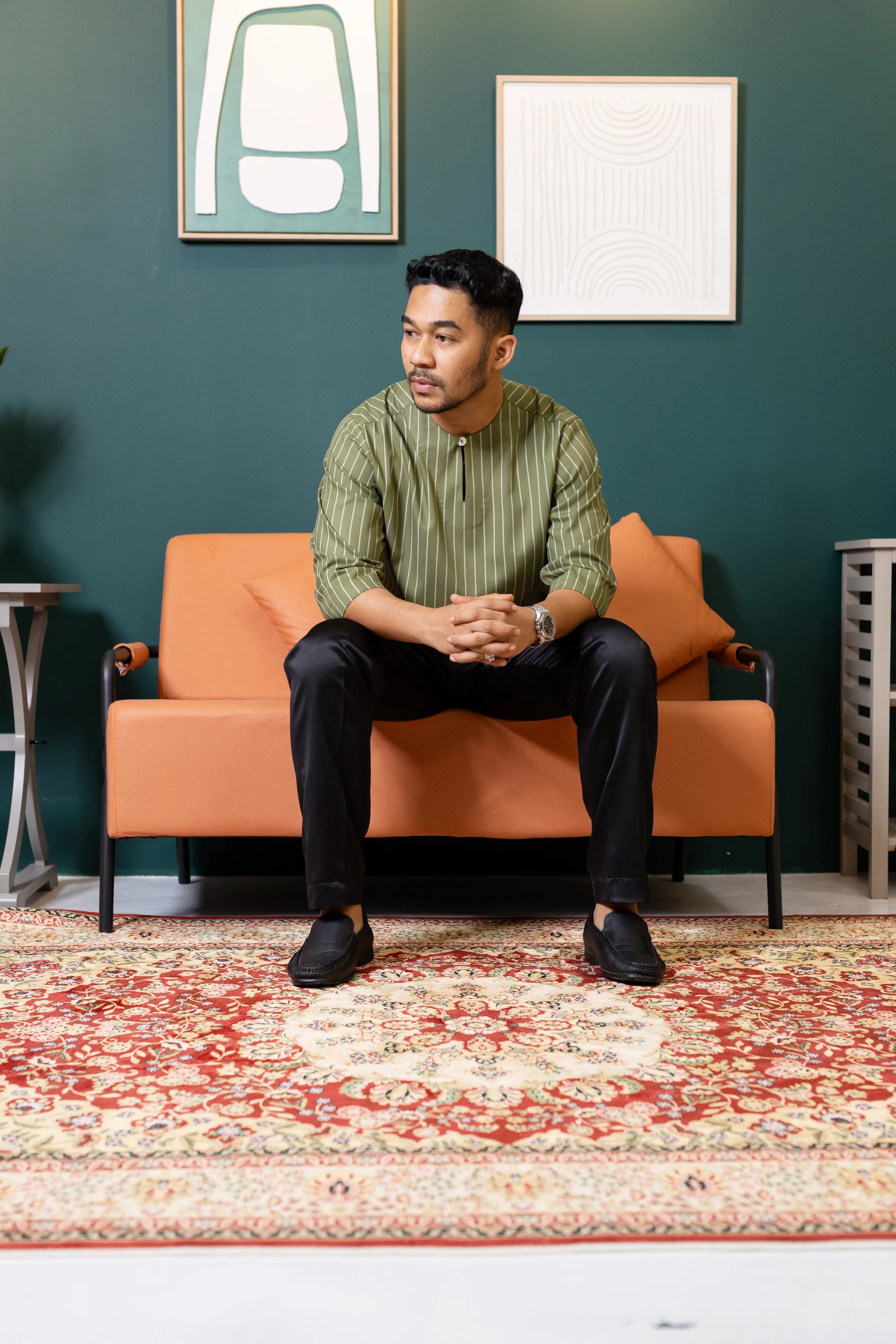 Baya Stripe Kurta - Olive Green