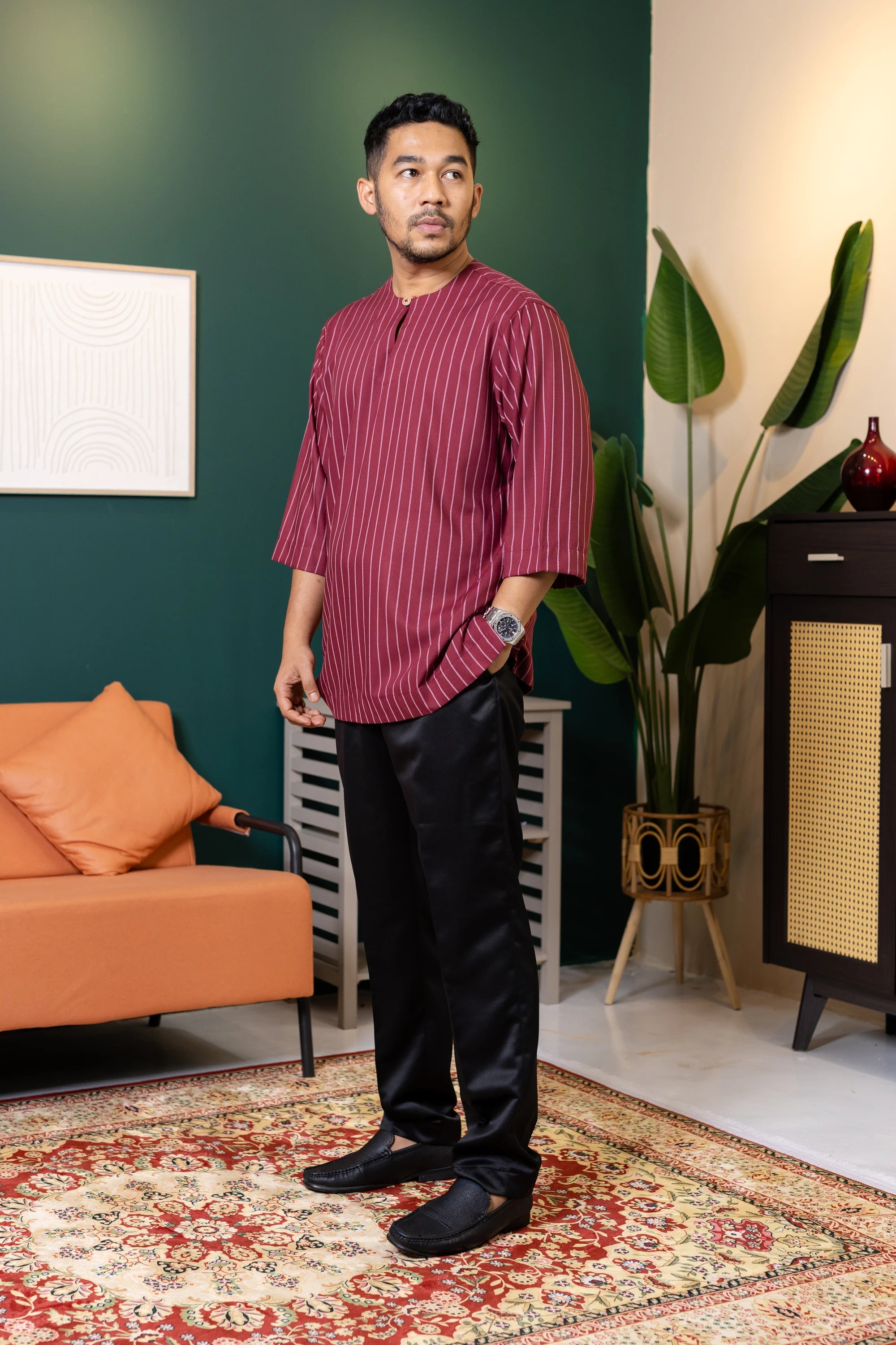Baya Stripe Kurta - Maroon
