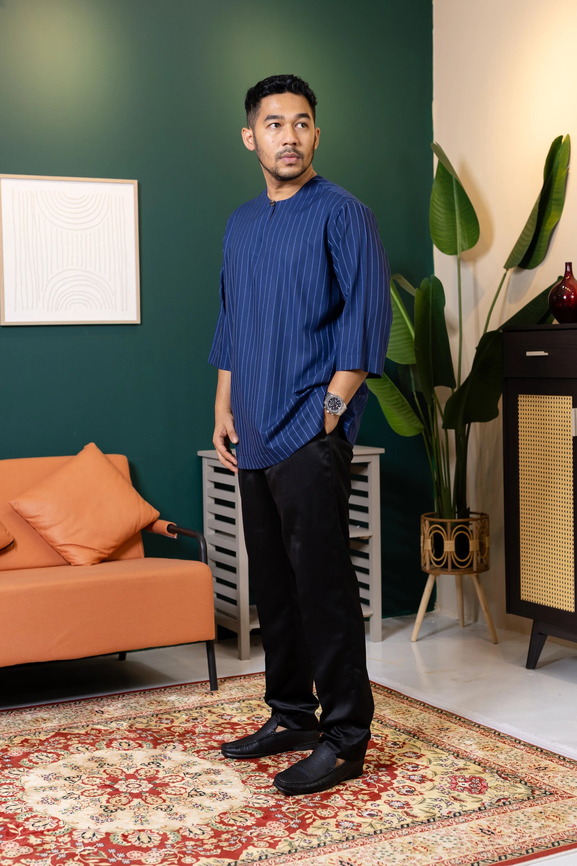Baya Stripe Kurta - Navy Blue