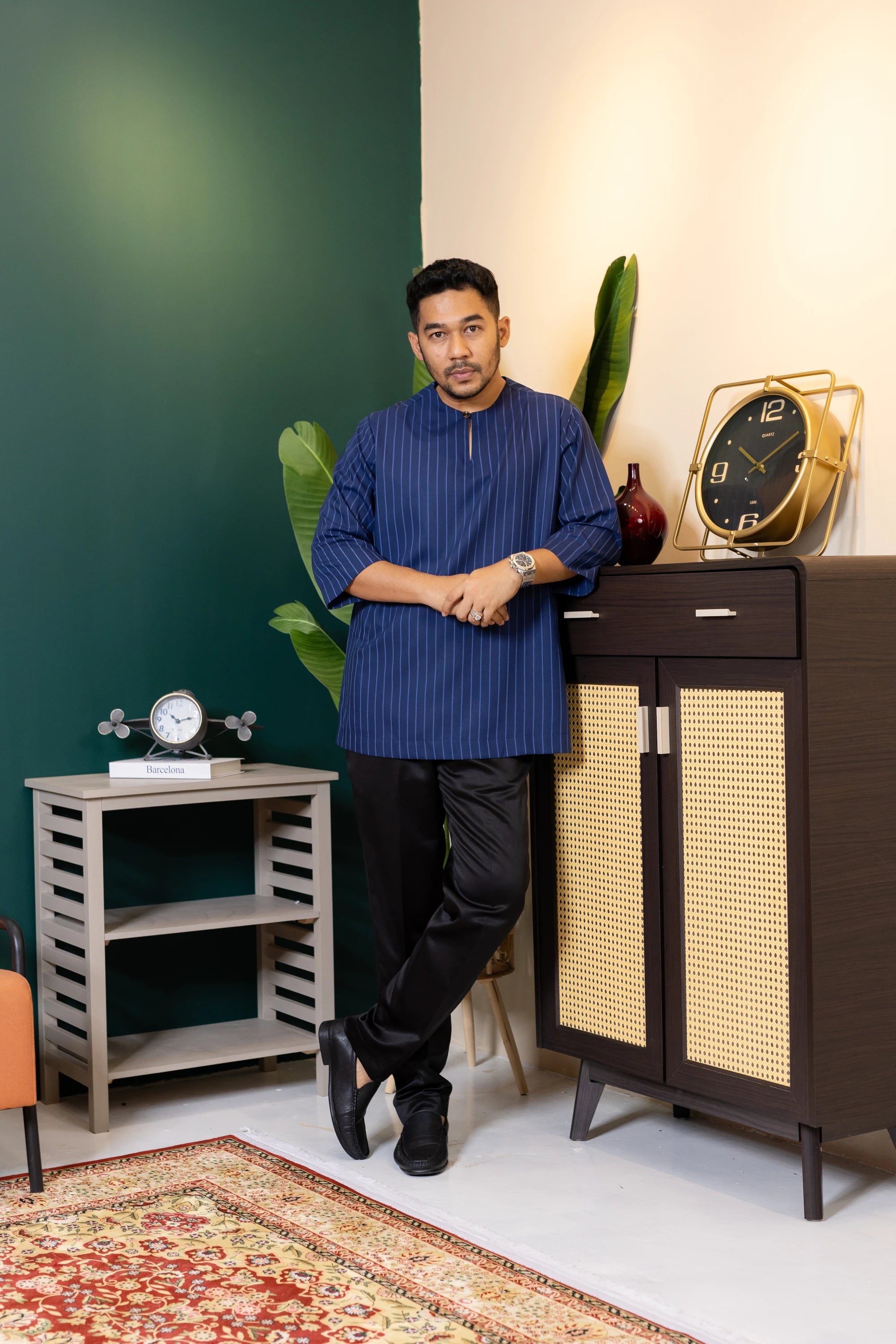 Baya Stripe Kurta - Navy Blue